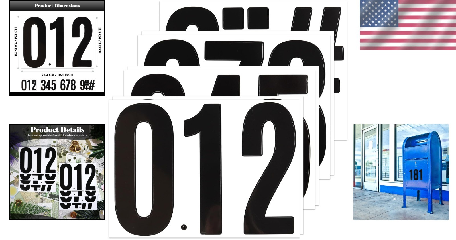 7 Inch Large Number Stickers, 8 Sheets Self-Adhesive Vinyl Number Sticker Decals