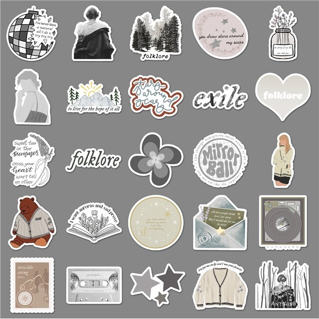 50 Piece Taylor Swift Stickers Party Favor, Water Bottle, Decor, Music Folklore