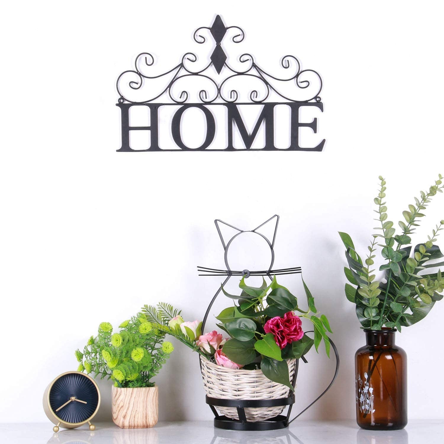 Yamfurvo Scrolled Home Word Wall Decor, Metal Wall Mounted Plaque Door Art Si…