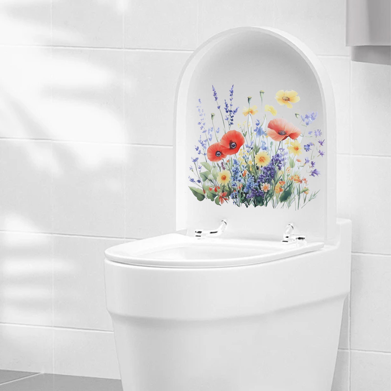 Decorative PVC Stickers for Toilet with Floral and Leaf Designs Set of 4