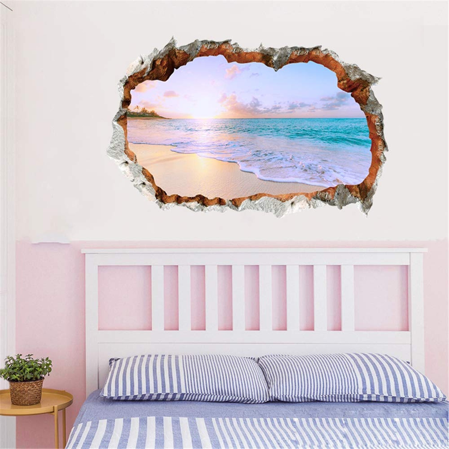 3D Broken Wall Removable Sunny Beach Wall Stickers for Bedroom Living Room St…