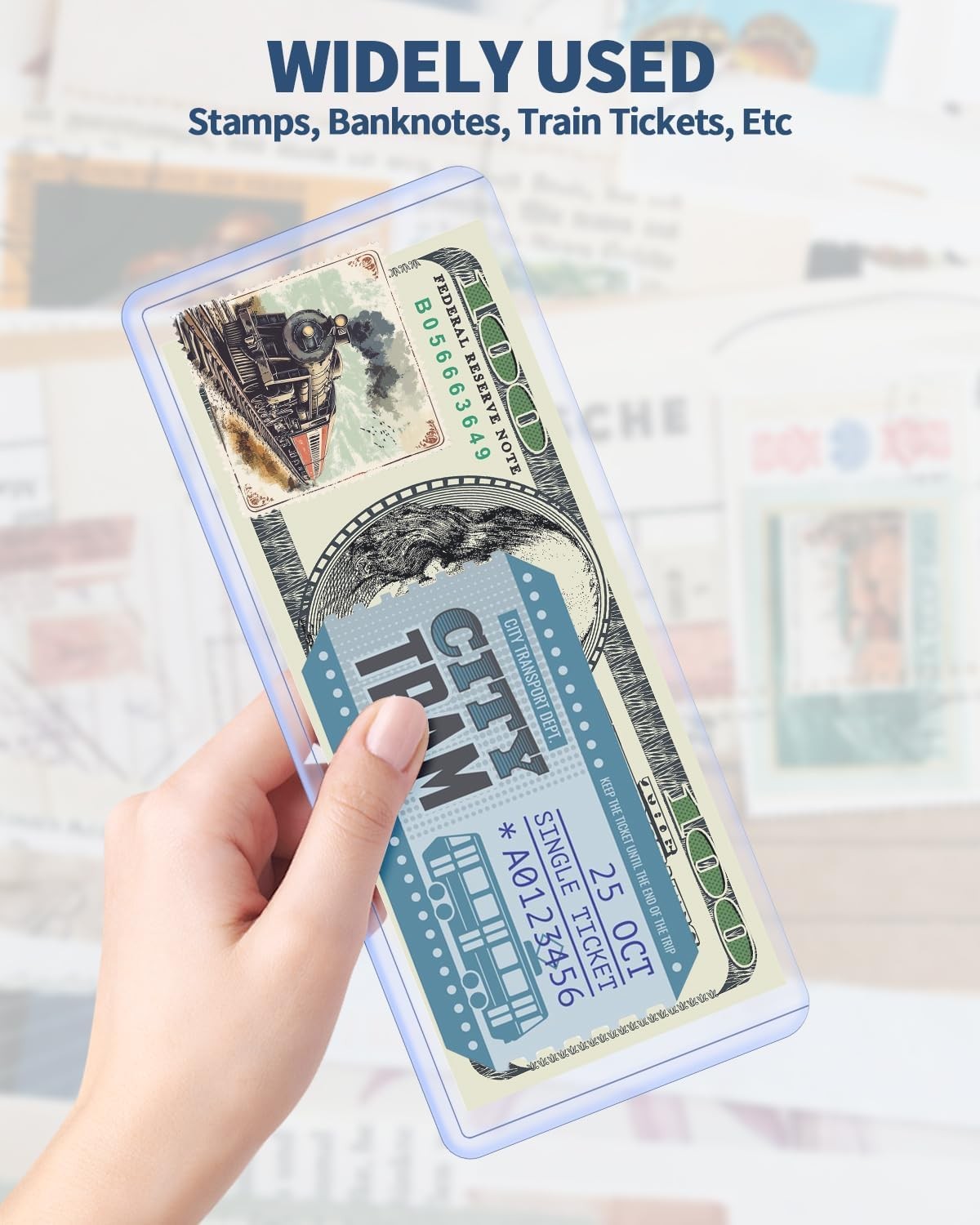 15 Pack Dollar Bill Sleeves – 6.8" x 2.9" Clear PVC Currency Sleeves, Hard…
