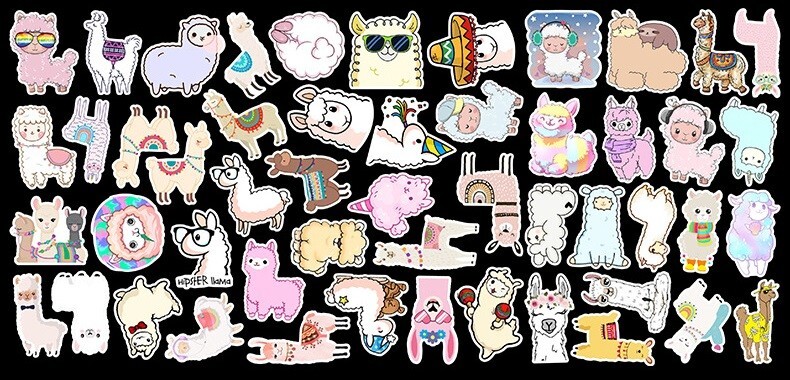 50pcs LLAMA Stickers, Cute Animal Water Bottle Laptop No Residue Sticker, #118