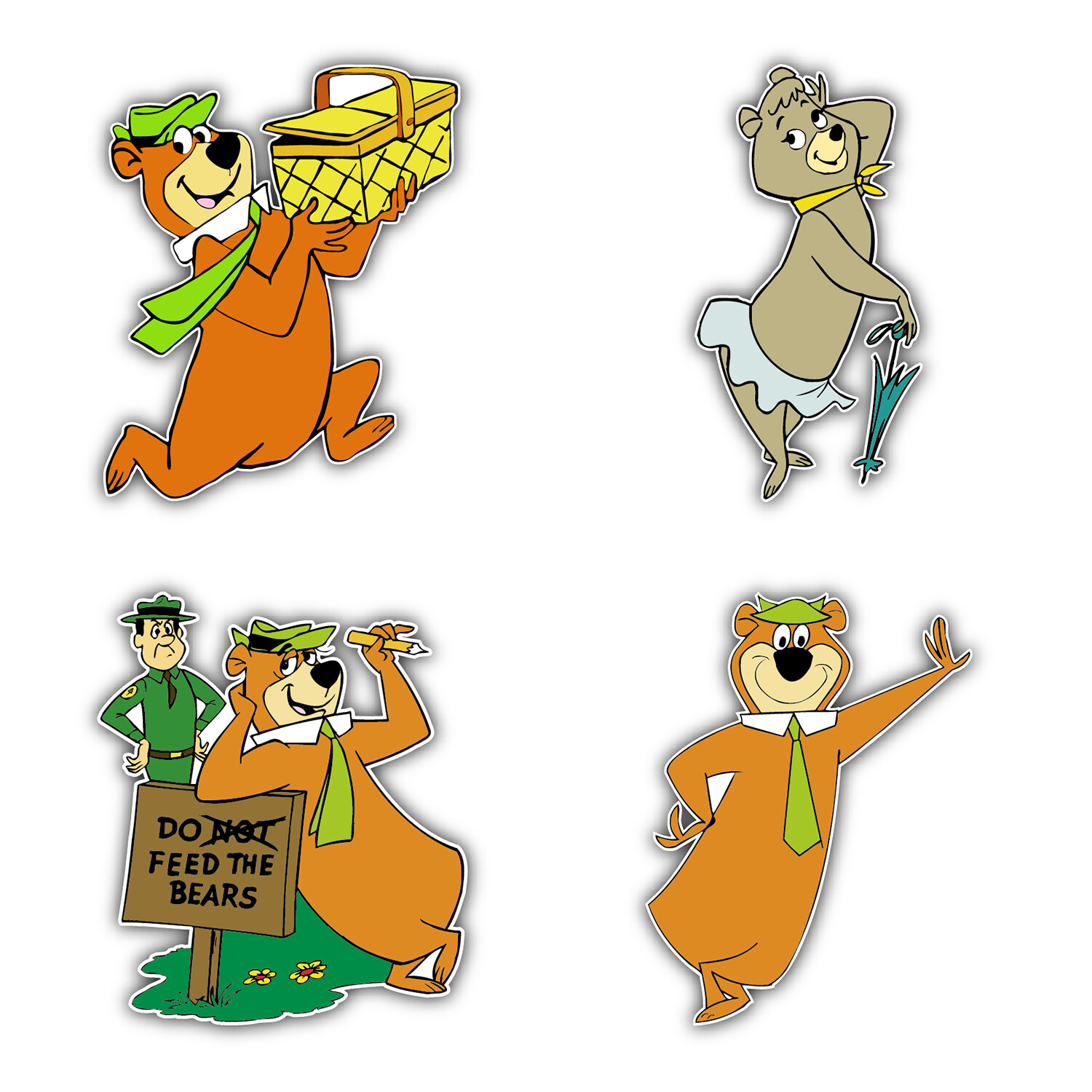 Yogi Bear Cartoon Set Of 4 Vinyl Sticker Decal – 5" longer side ID:2