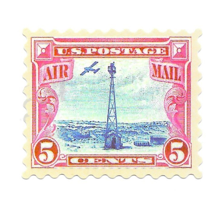 Vintage US Air Mail Postage Stamp Sticker 5 Cent Beacon Vinyl Decal Biplane