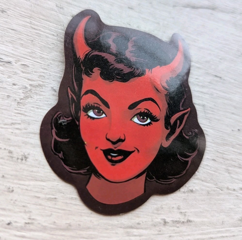 Haunted Doll Active Spirit Demon Girl With Horns Death Wish Sticker Red 1 Pc