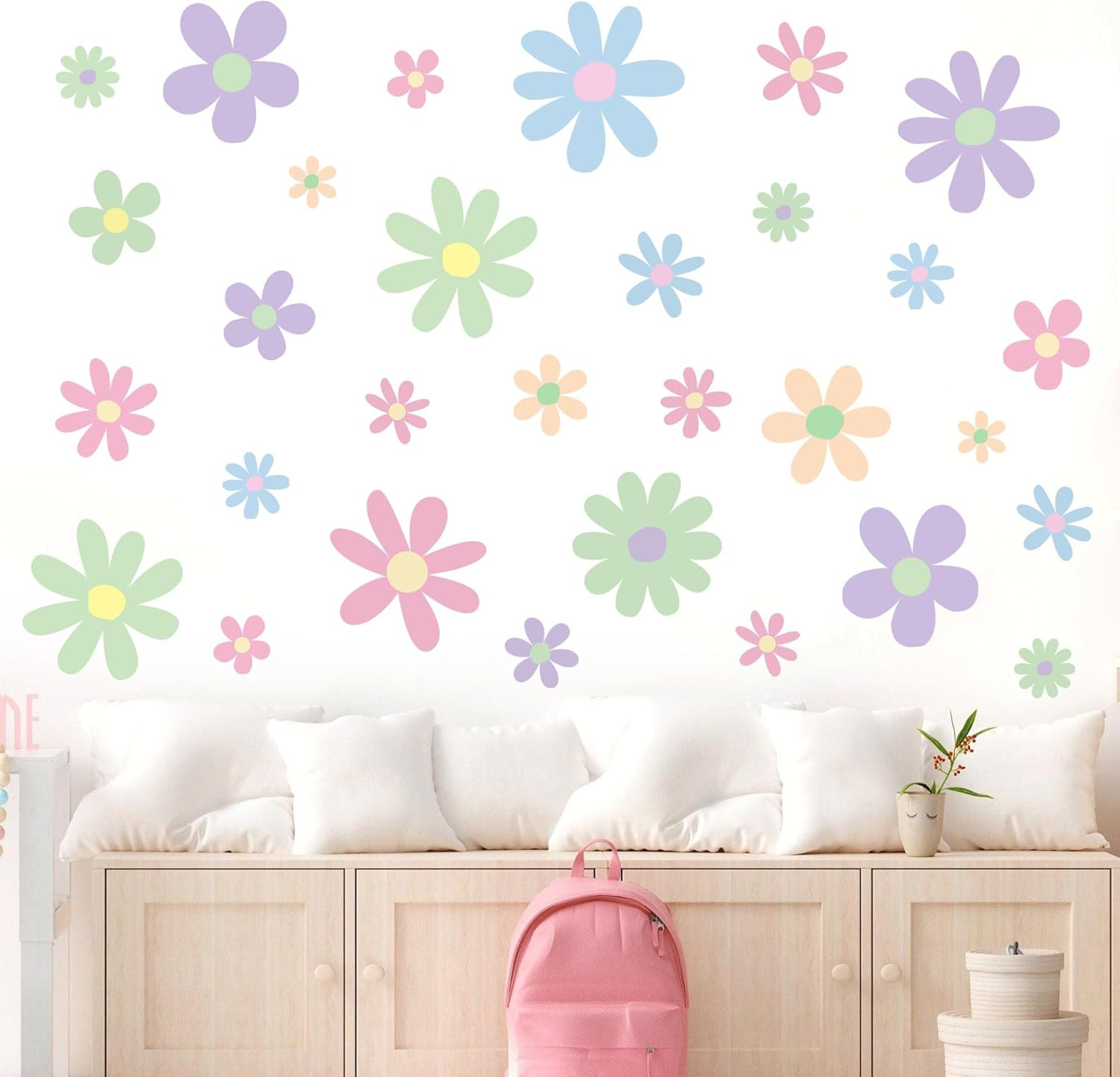 12 Sheets Daisy Wall Decals Boho Flower Stickers Cute Kids Girls Red
