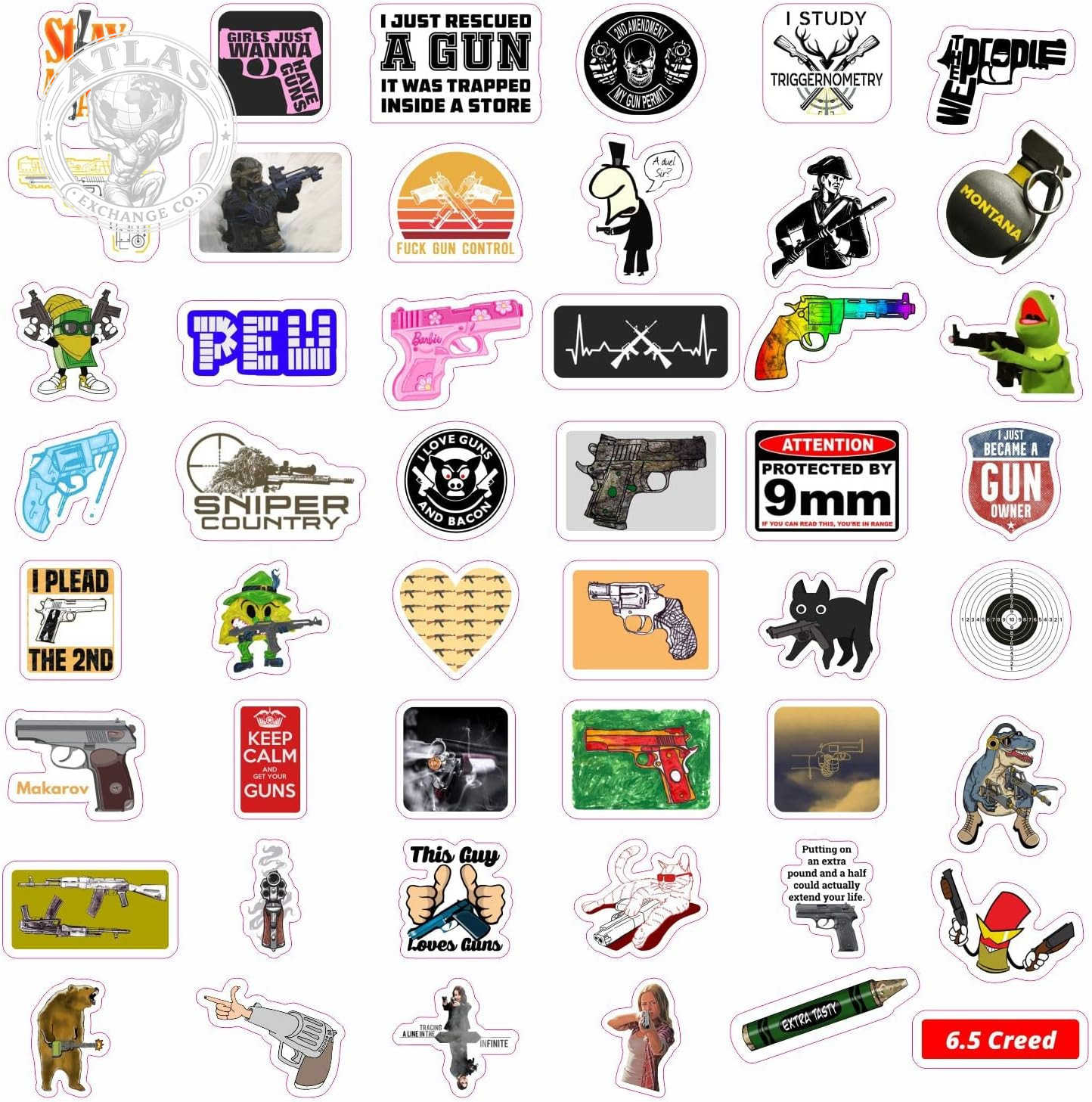 Bulbacraft 100Pcs Funny Gun Stickers, Firearm Stickers, Guns and Ammo Decals, Ta
