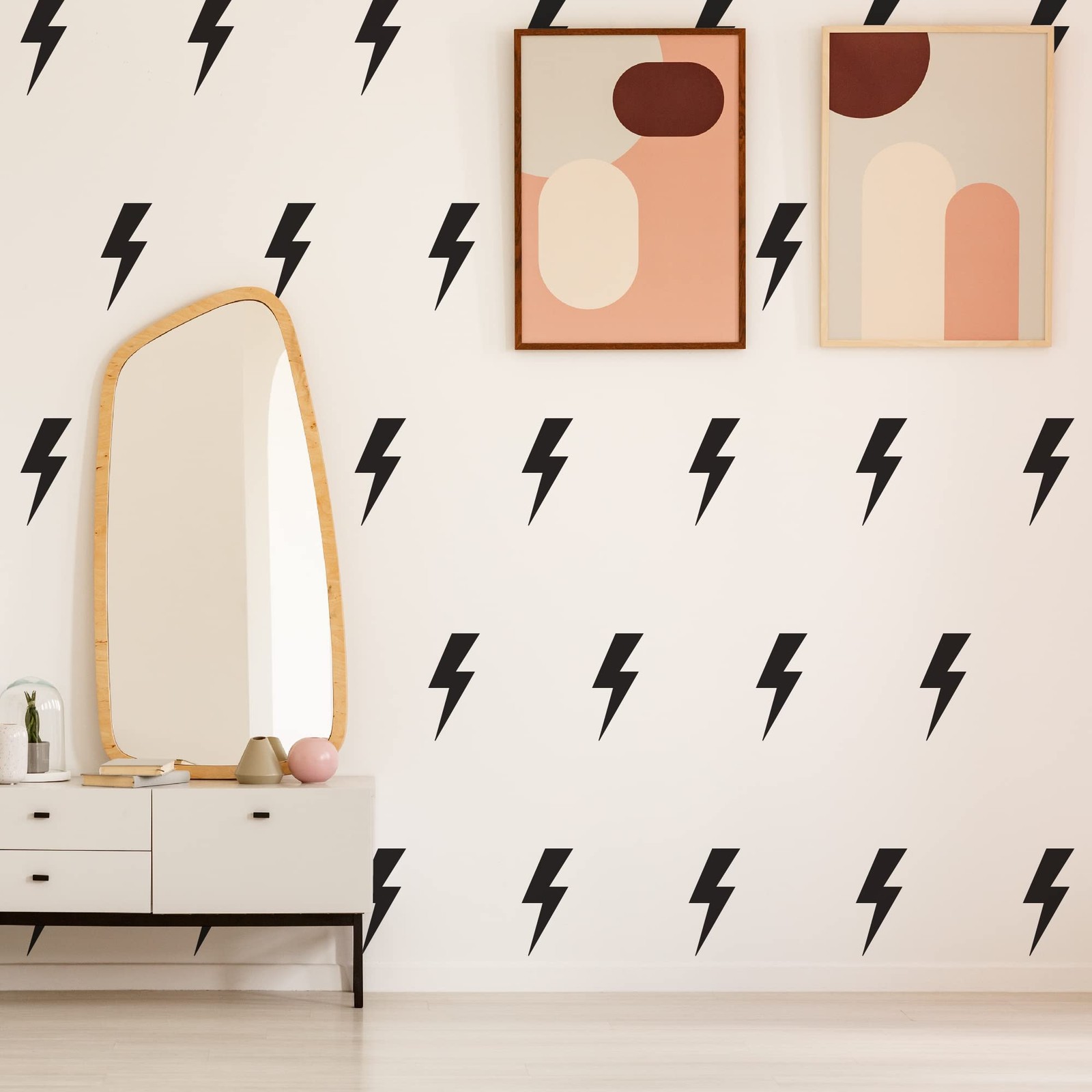 Large Black Vinyl Lighting Bolt Wall Decals, Peel and Stick Modern Thunder St…