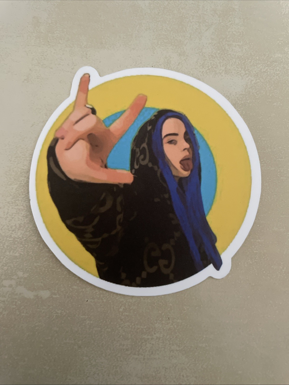 Billie Eilish Sticker Circle Blue Hair/Black Hoodie