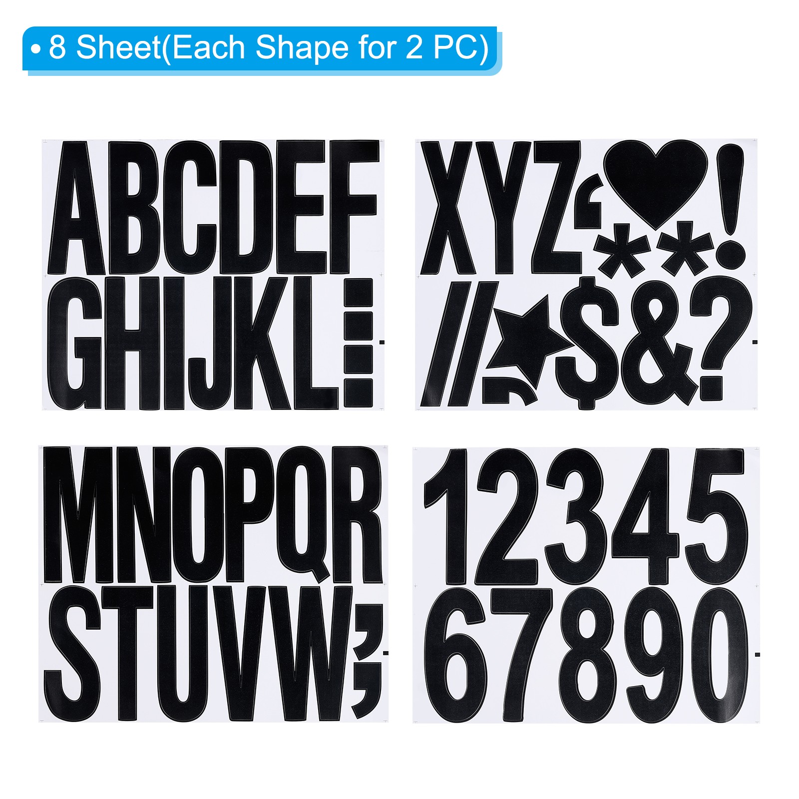 Letters Numbers Kit 4 Inch, 8 Sheet Self-Adhesive Alphabet Number Sticker, Black