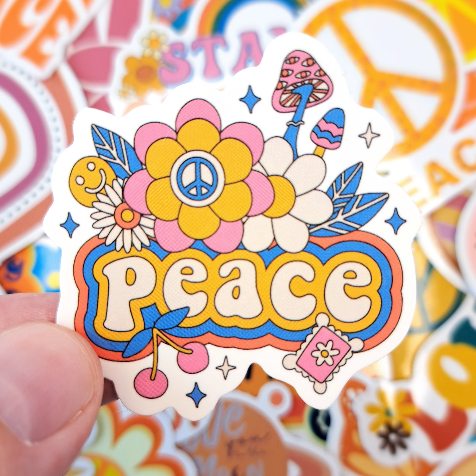 50 PCS Groovy Hippie Sticker Pack Peace Love Positive Vibes Boho Crafts Stickers