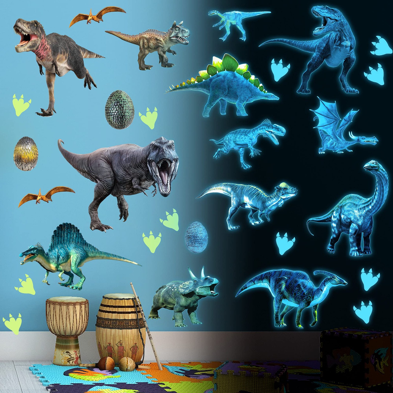 Glow in the Dark Dinosaur Wall Decals Stickers for Kids Bedroom Nursery Decor