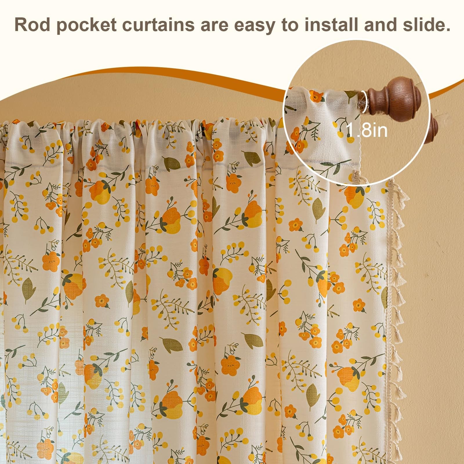 OYX Floral Curtains for Living Room Patterned Farmhouse Curtains 2 Panels,Boh…