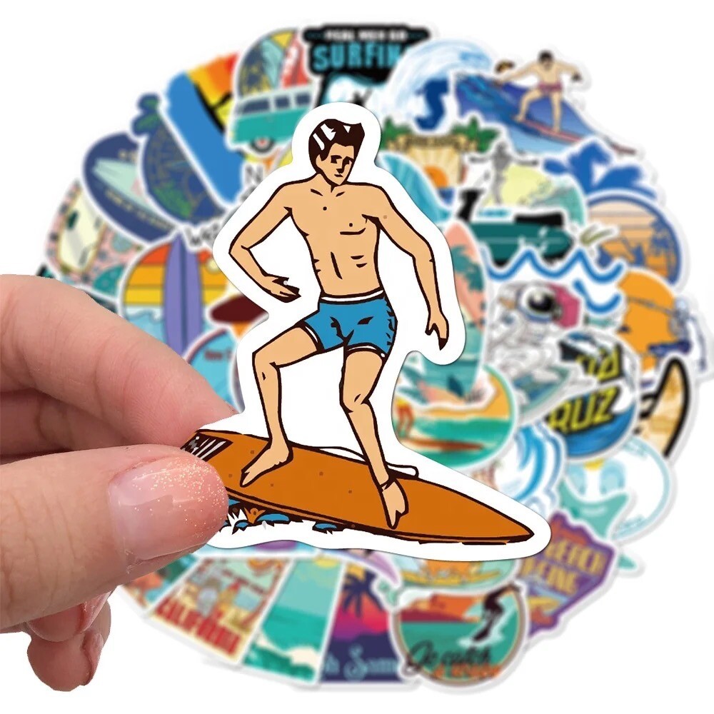 10 Random Surfing Vacation Ocean Sports Stickers Decals Hydro Yeti Free Shipping