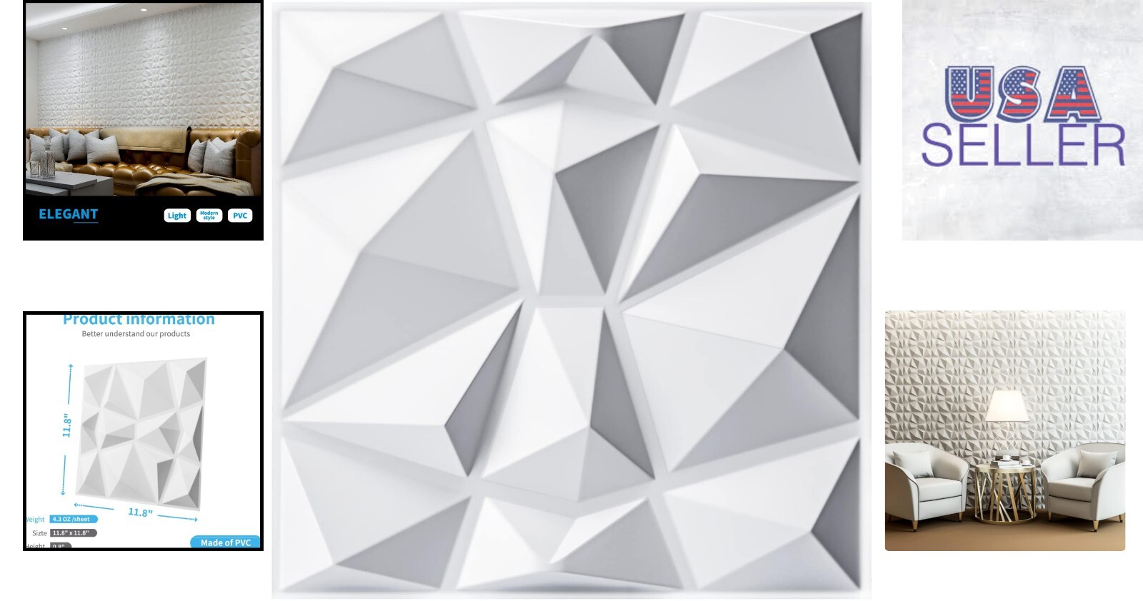 33-Pack 3D Decorative Wall Panels in Matt White Diamond Design – 32sqft