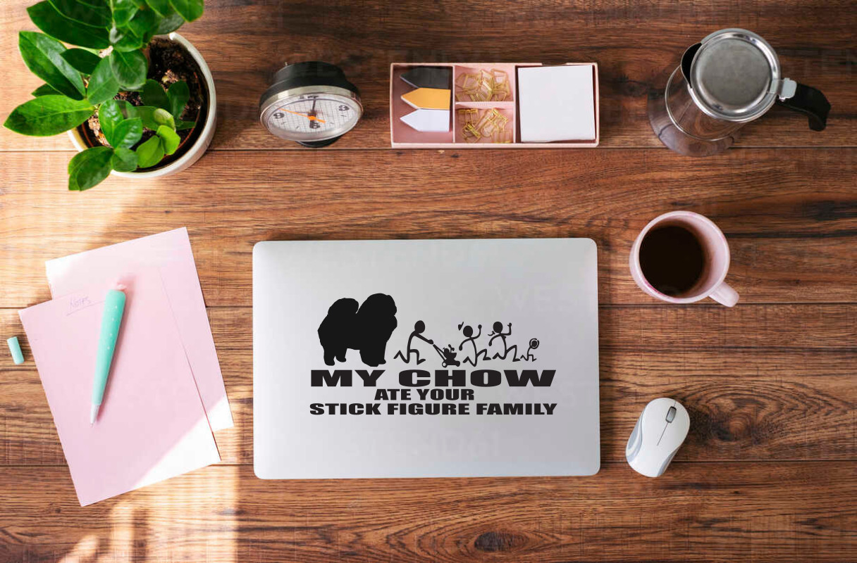 Funny Chow Dog Ate Stick Figure Family Vinyl Decal Sticker #9034S