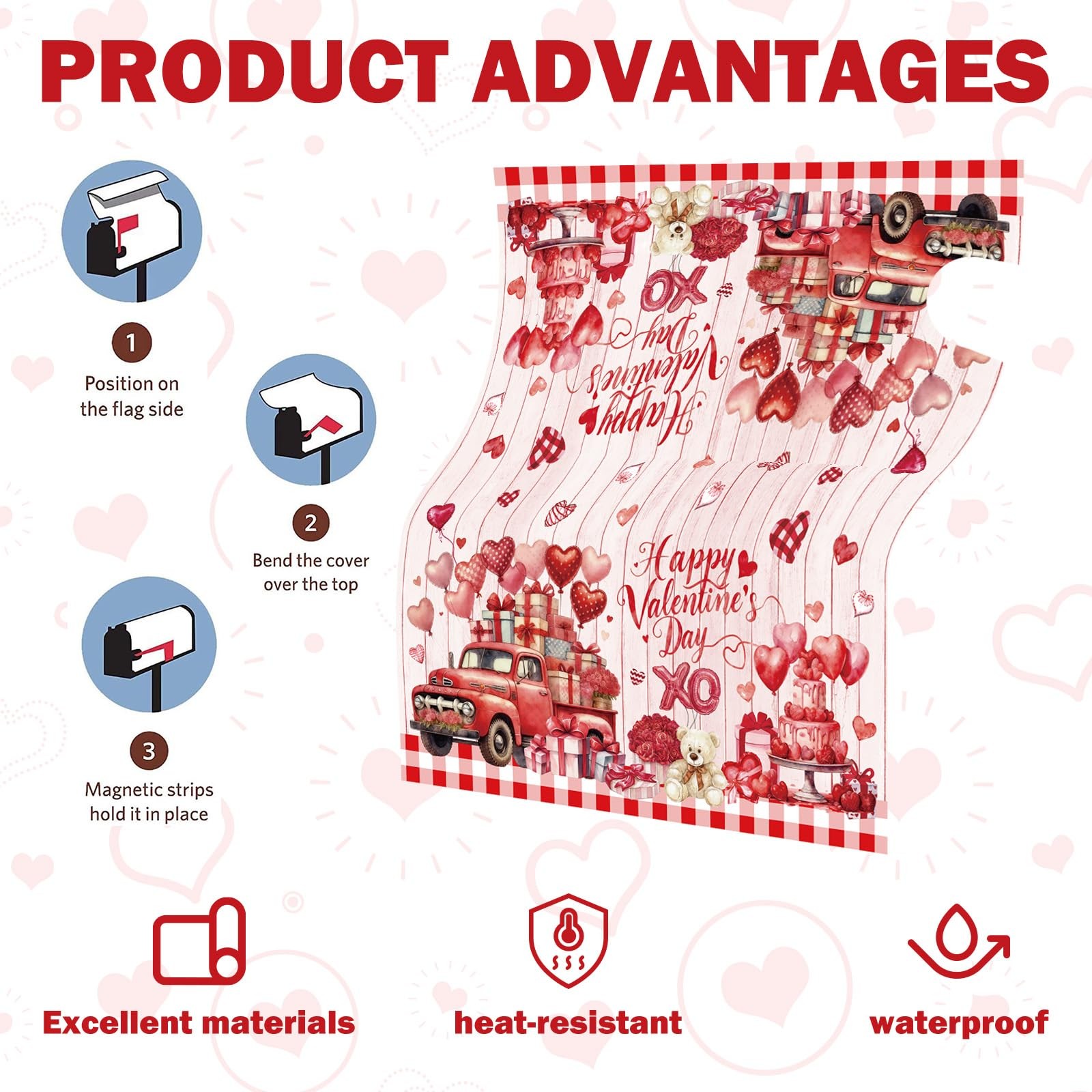 Valentines Mailbox Covers Magnetic Standard Size 18" X 21" Happy Pink