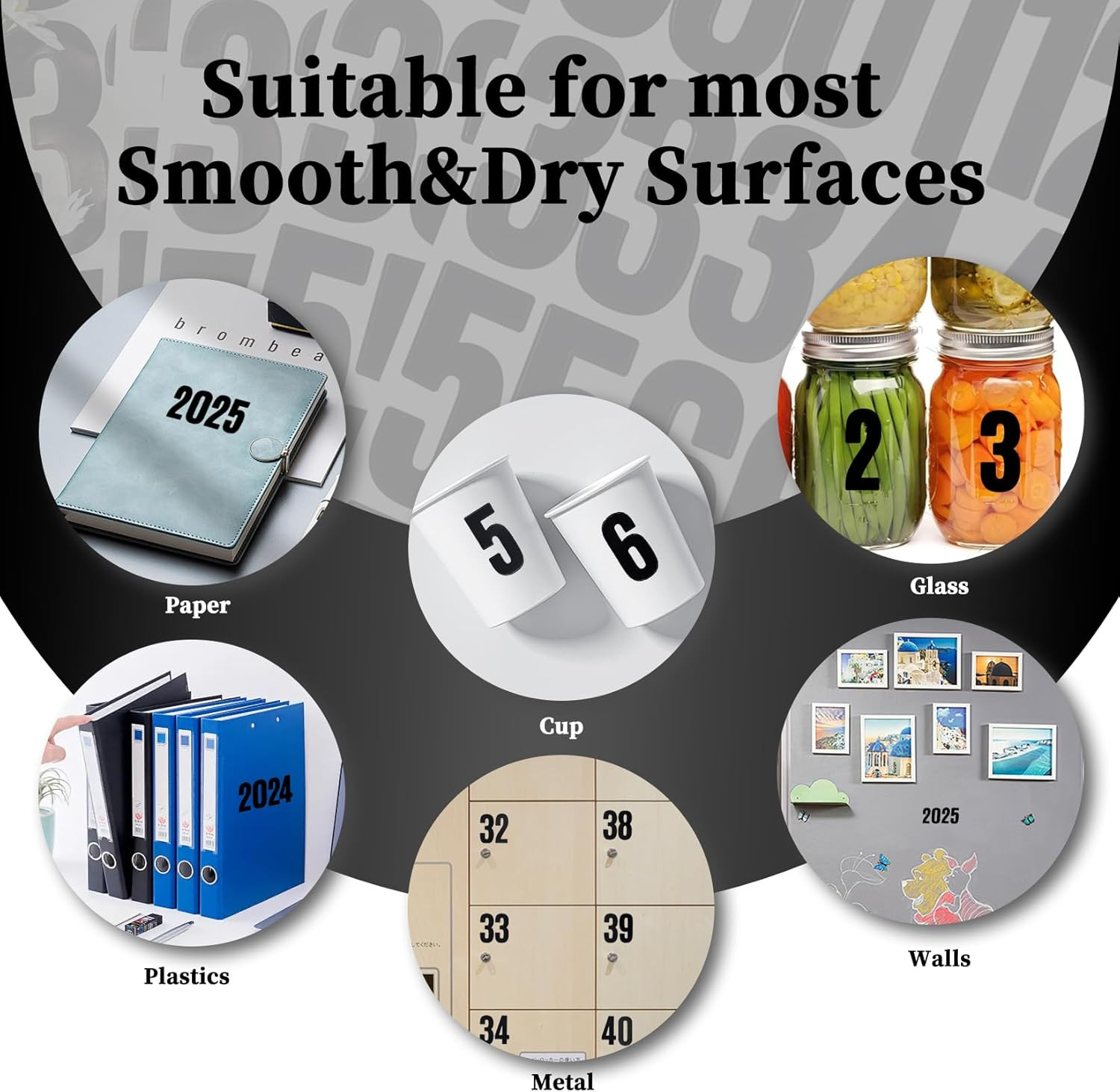 240 Numbers,2-Inch Self-Adhesive Vinyl 0-9 Number Decals Sticker for File Folder