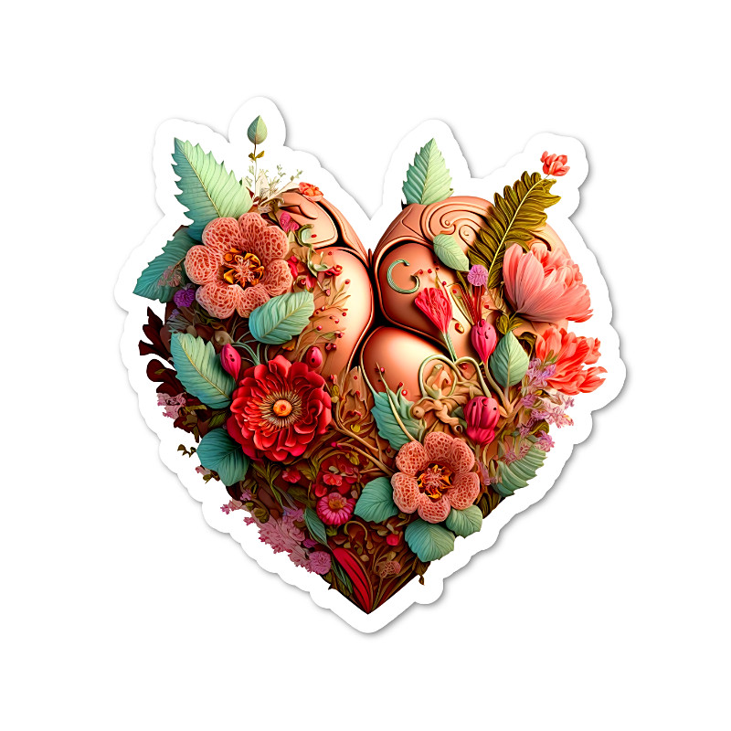 Floral Heart Vinyl Sticker, Water Resistant, Scrapbook Laptop, Water Bottle