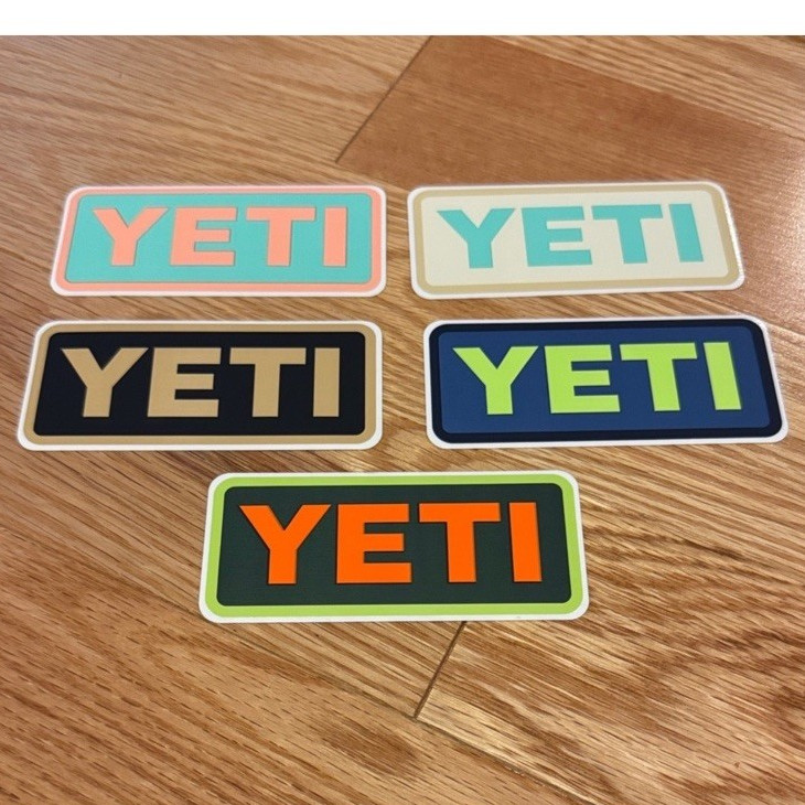 YETI Logo Stickers Lot of 5 Multicolor Rectangle Decals for Adults