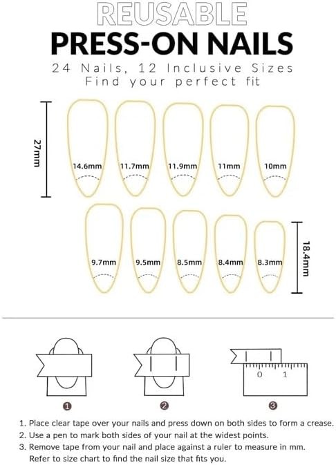 24 PCS Press On False Nails Short Medium Length Full Cover Acrylic Fake Nails Al