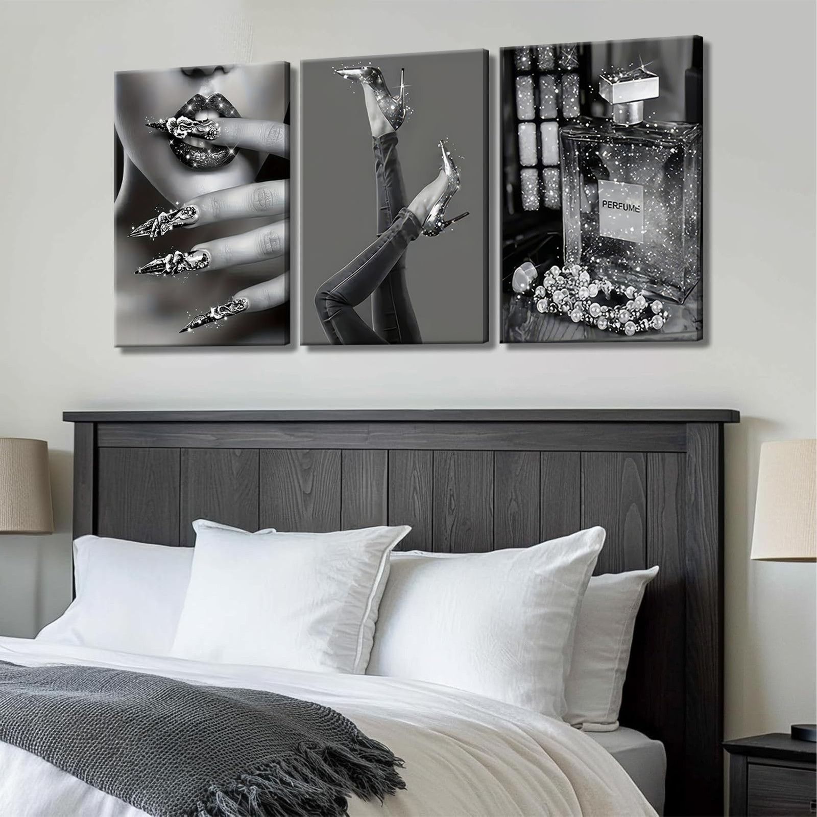 Modern Fashion Woman Canvas Wall Art Black and white stylish wall decor pictu…