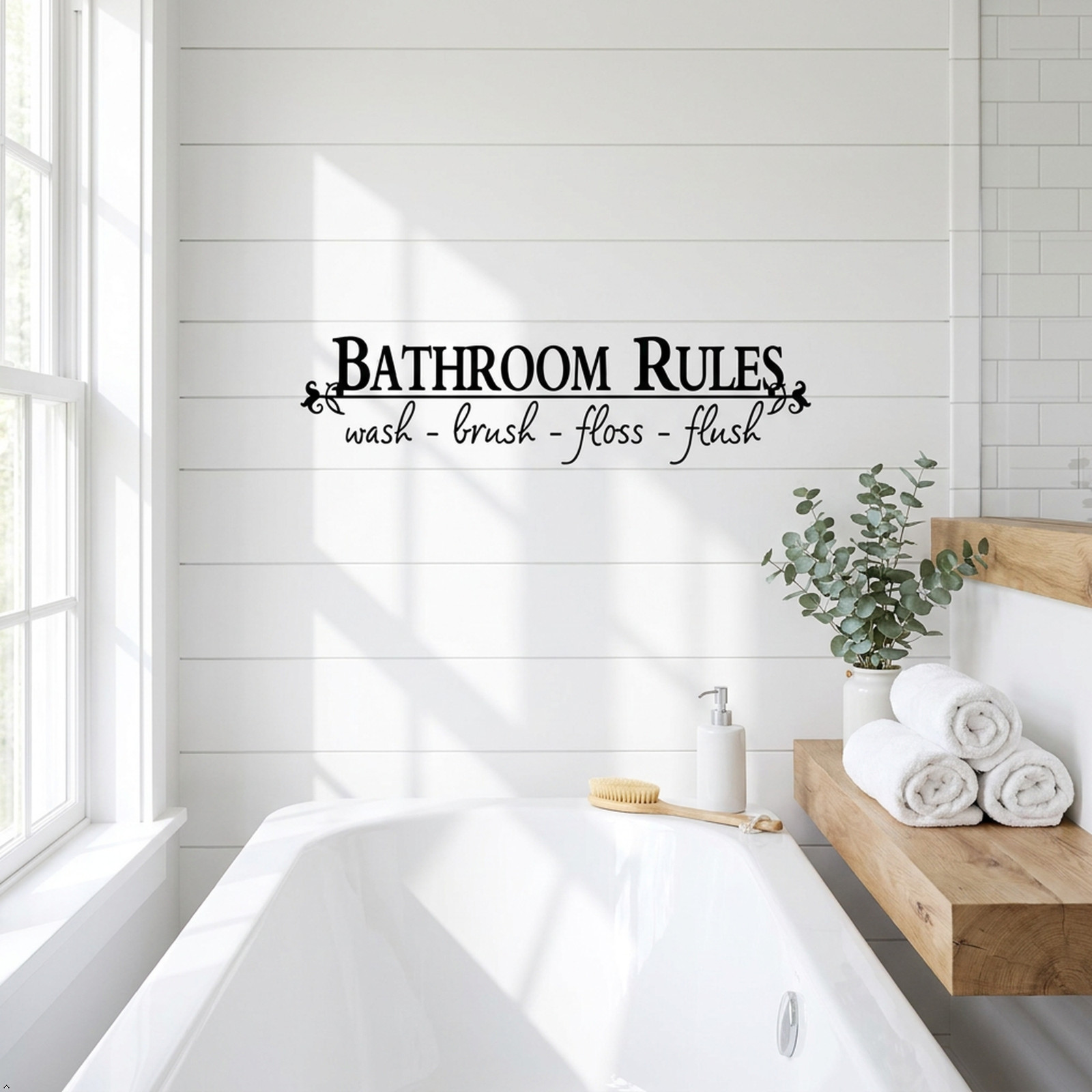 Bathroom Rules Wash Brush Floss Flush Quote Saying Wall Sticker Home Decal Decor