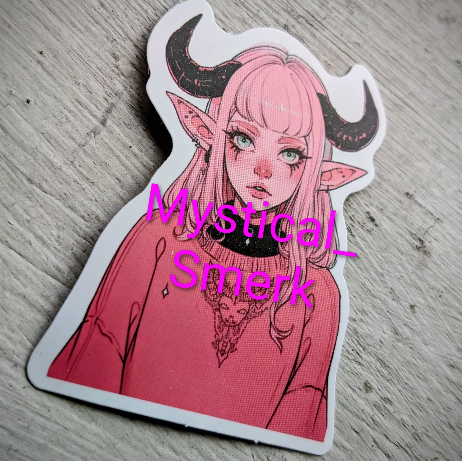 Haunted Doll Active Spirit Demon Girl With Horns Cool Sweater Pink Sticker 1 Pc