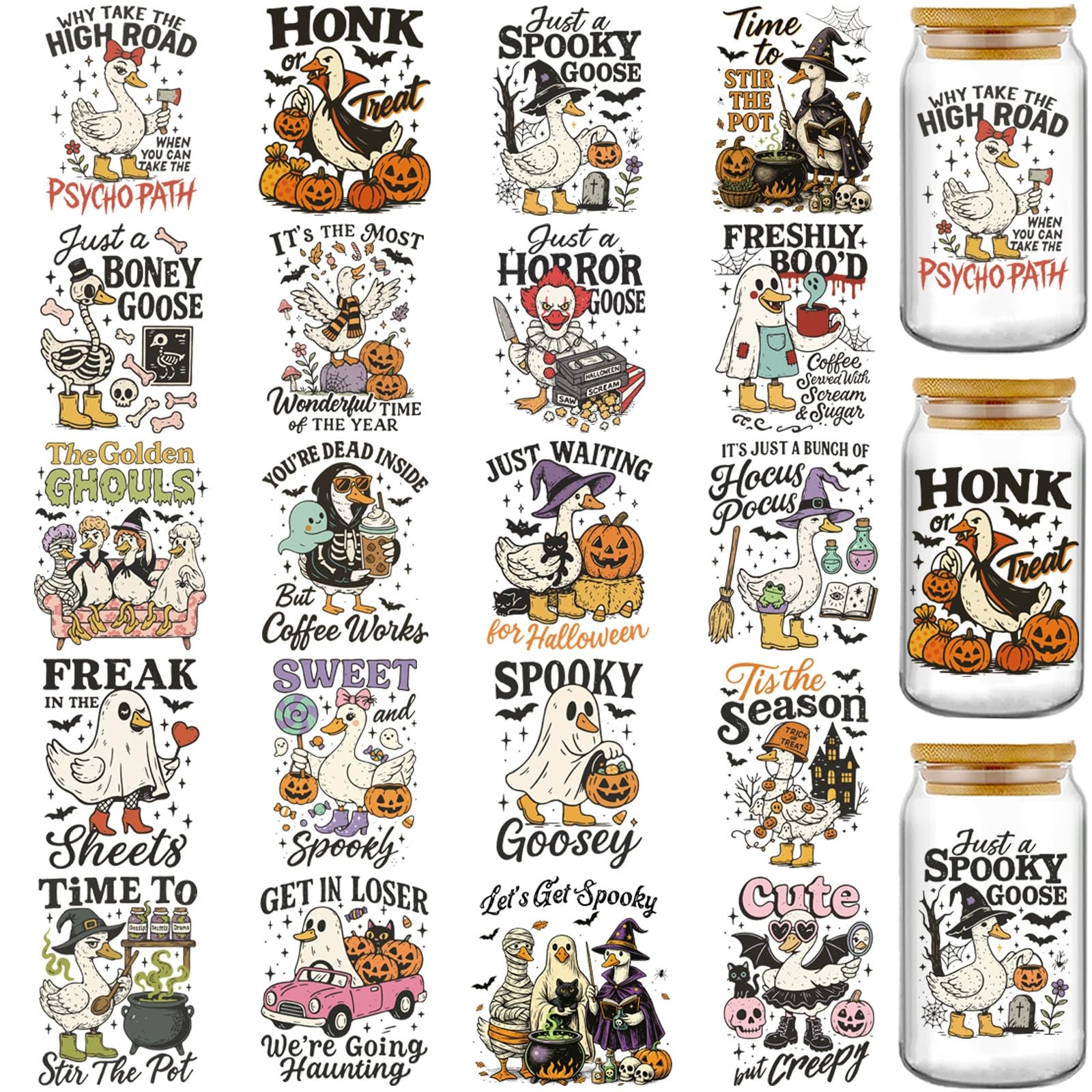Halloween UV DTF Stickers Funny Goose Ghosts Uvdtf Cup Wraps for Glass