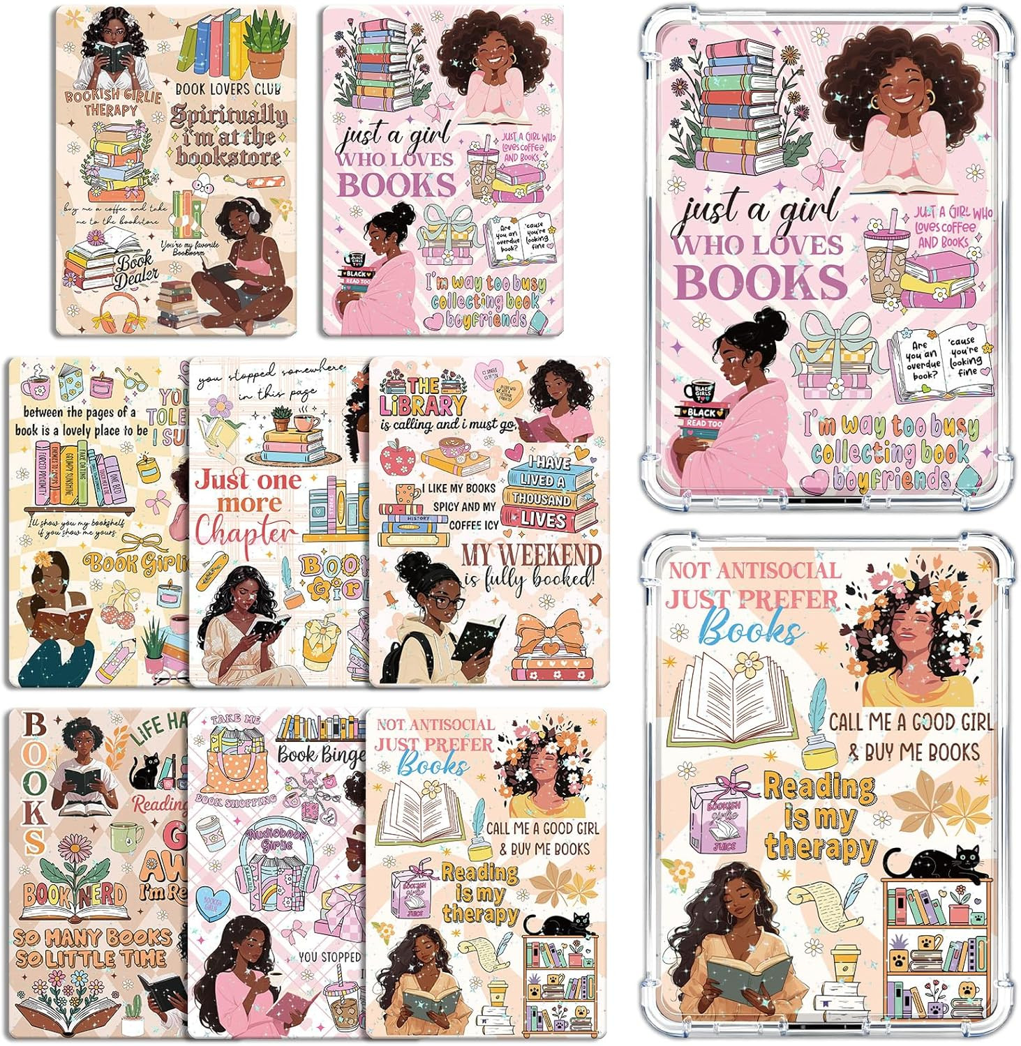 Insert Cardstock for Clear Case – 8 Pcs Black Girl Reading Books Cardstock Inser