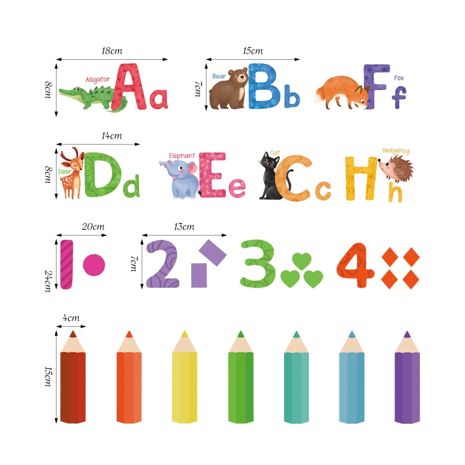 Animal Alphabet Numbers Wall Decals Peel and Stick, Vinyl Educational ABC Wal…