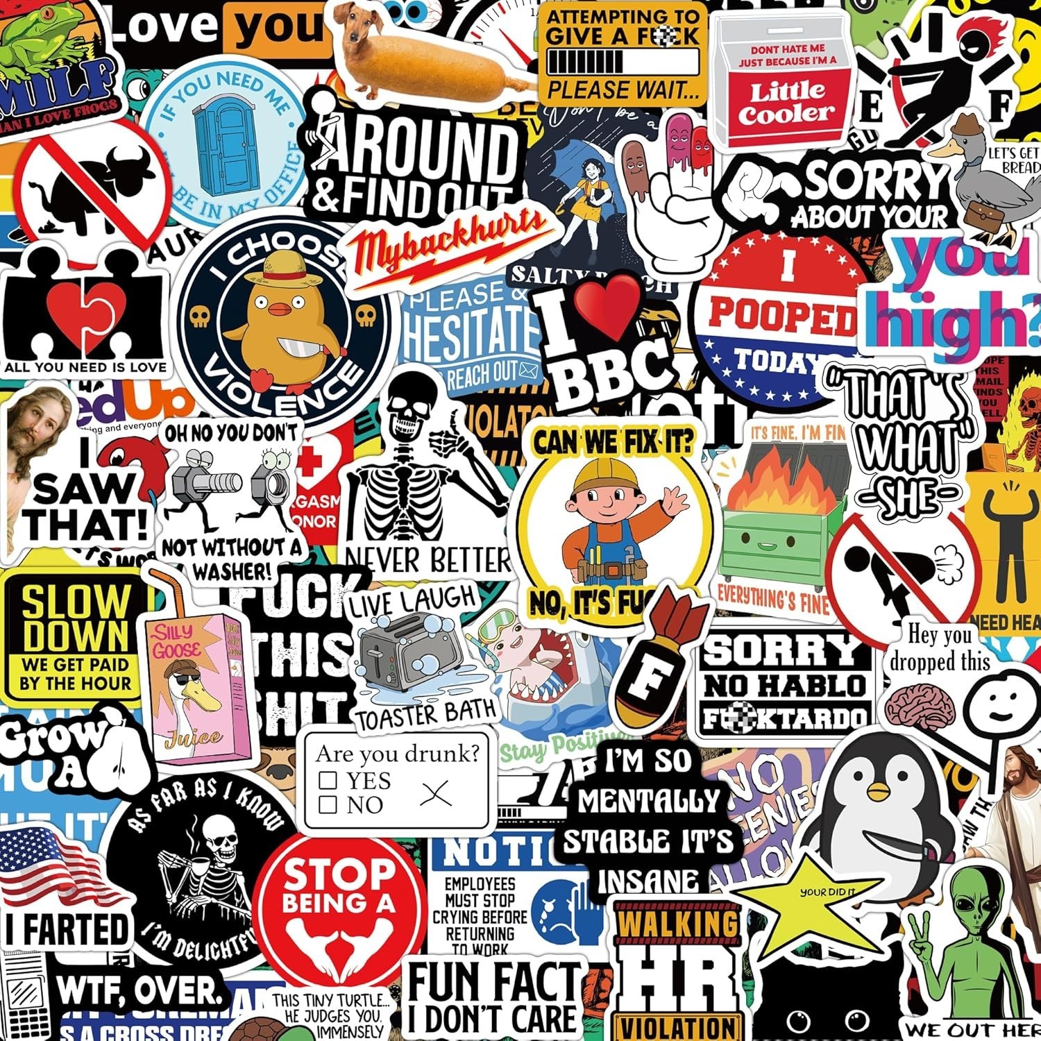 Edgy Humor Sticker Pack – 200 Irregular Vinyl Stickers for Adults – Waterproof