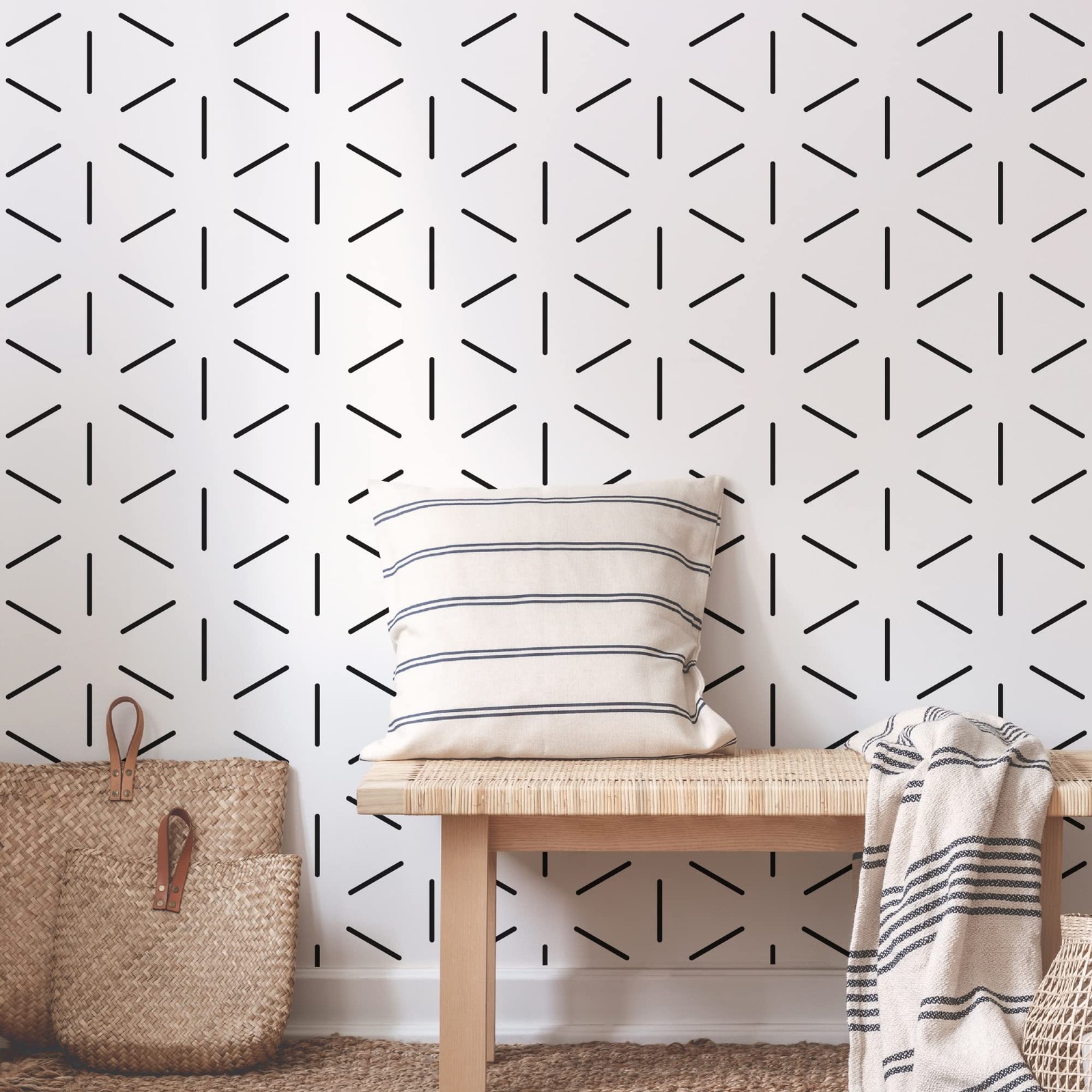 Black Hexagon Geometric Lines Wall Decals, 360pcs Peel and Stick Modern Wall …