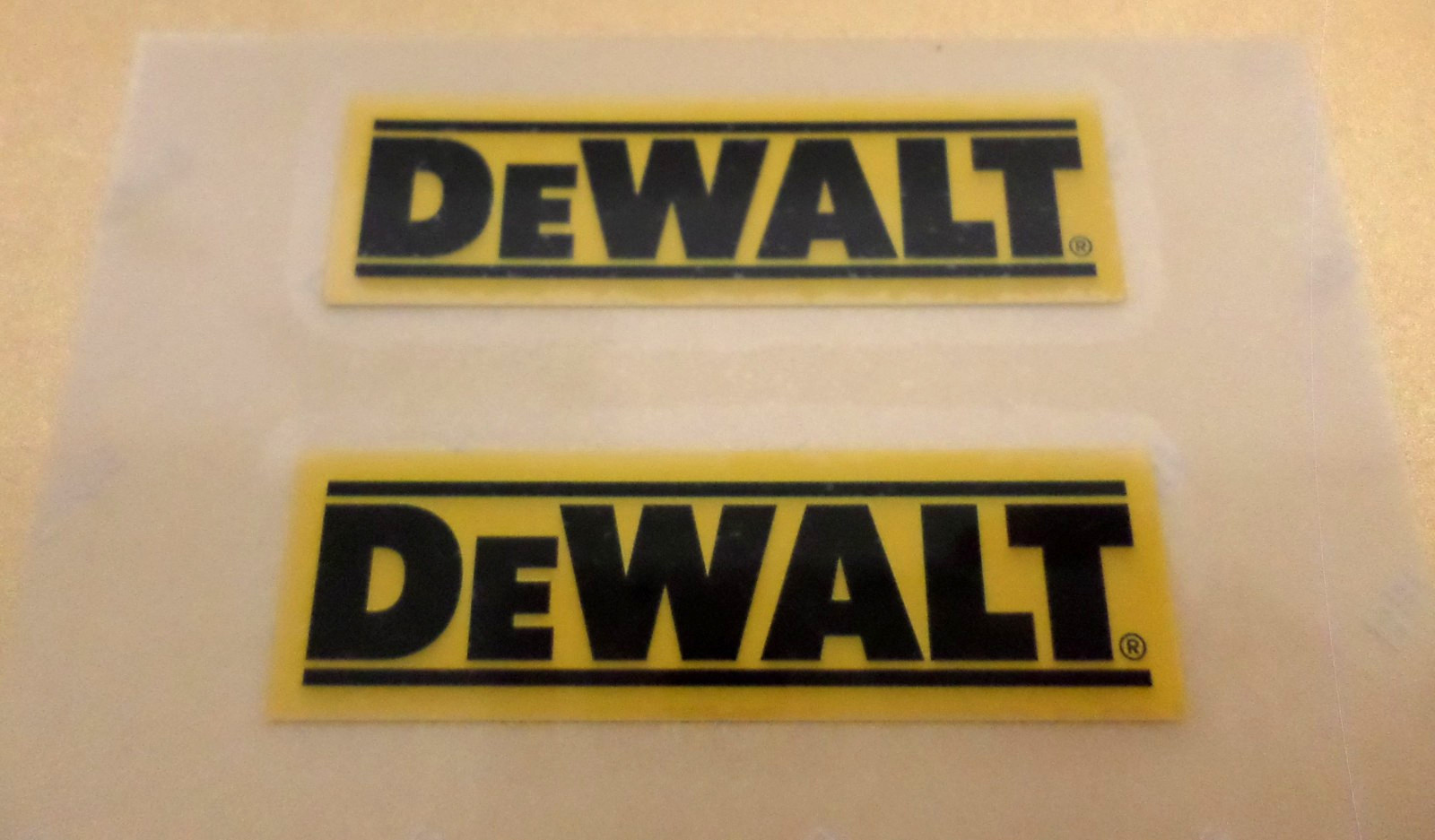 2 NEW DeWalt Tools Stickers Decals, Small 2.38" x 0.75" Inches, Black and Yellow