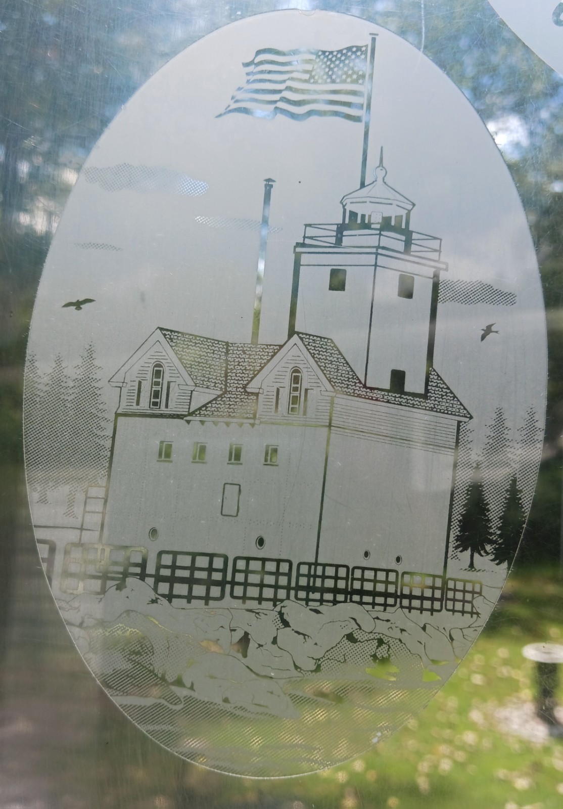 Holland Harbor Lighthouse 8"x12" OVAL Etched Look Cling Removable & Reusable SP
