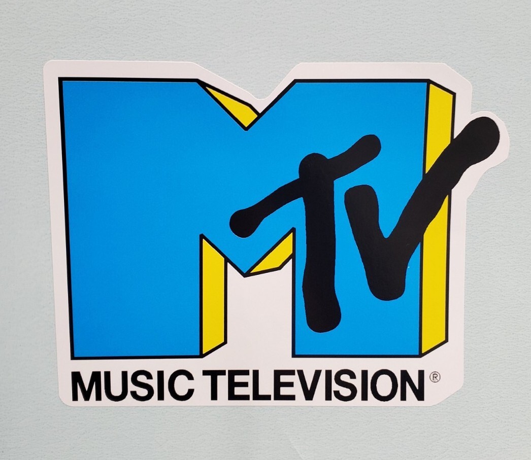 New MTV Vinyl Sticker Music Television 80's 90's 4" X 5.25" Blue/Yellow