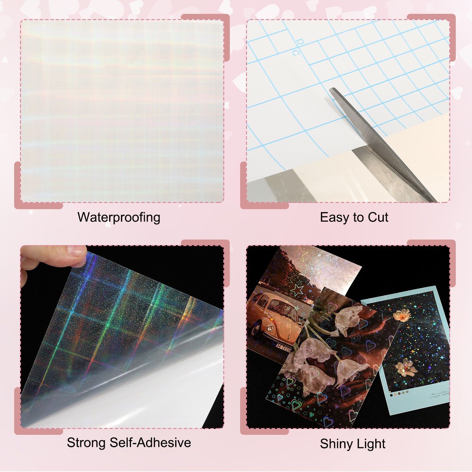 12 Sheets 8.3"x11.7" Holographic Sticker A4 Self-Adhesive Film(Square Dot)