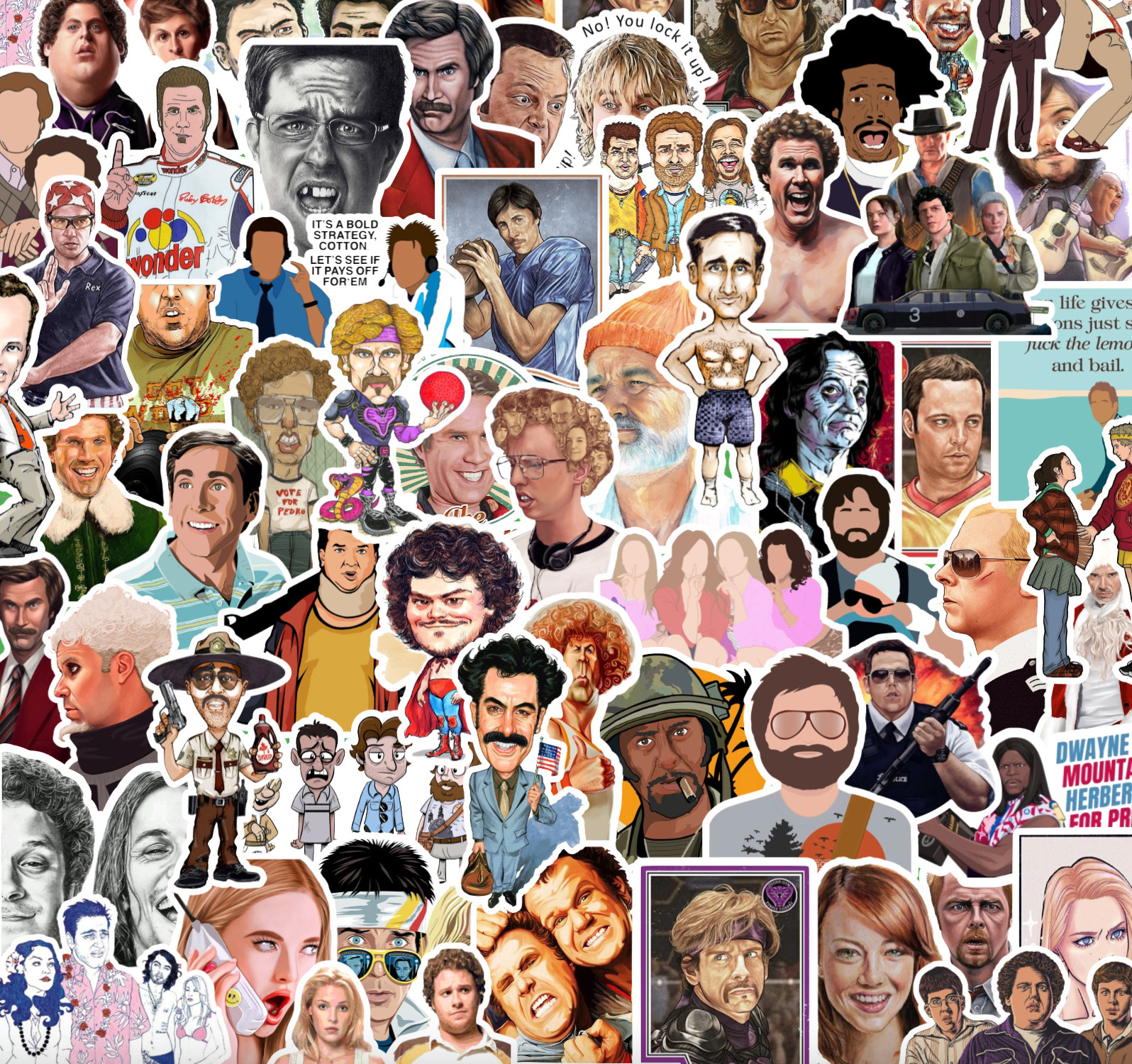 25/50 00's Comedy Movie Sticker Pack-Waterproof Vinyl- Superbad Will Ferrell