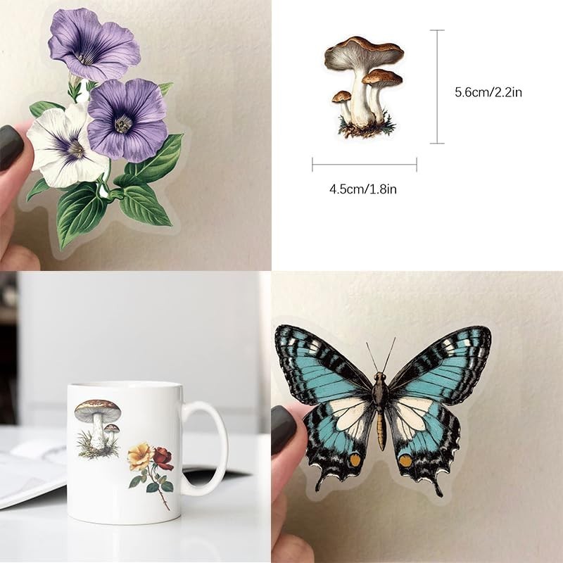 50 Pcs Colorful Butterfly Stickers, Aesthetic Retro Decals Transparent PET Wa…