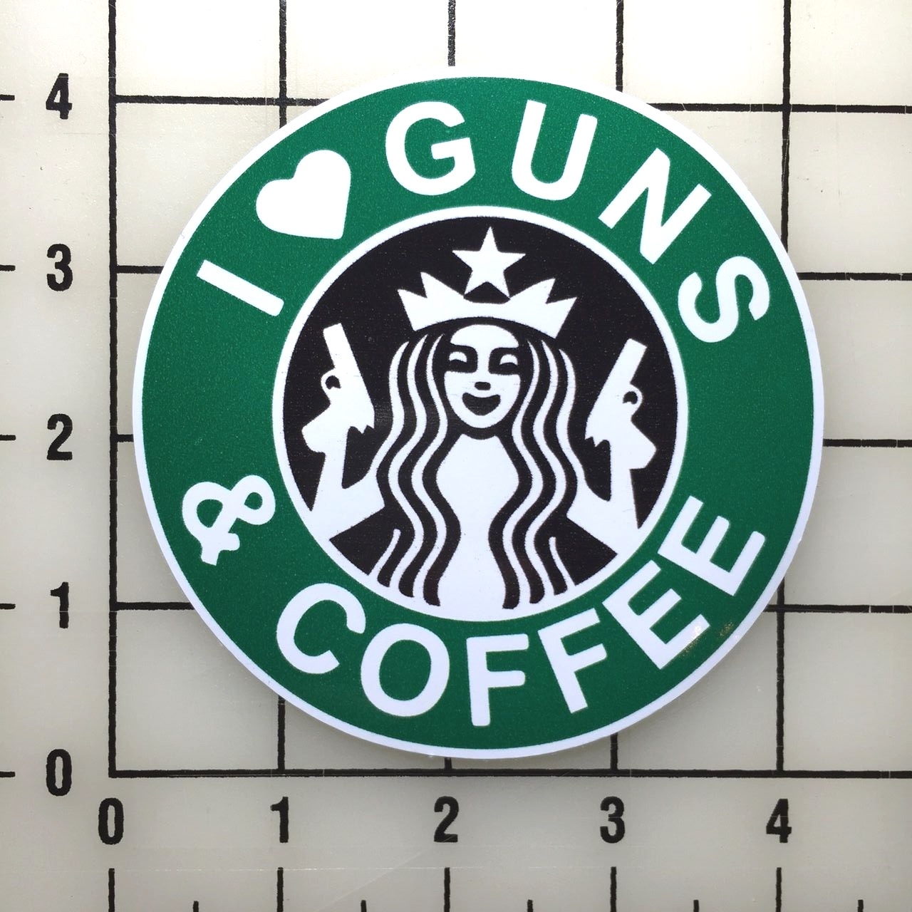 Starbucks I heart guns and coffee 4" Wide Multi-Color Vinyl Decal Sticker – BOGO