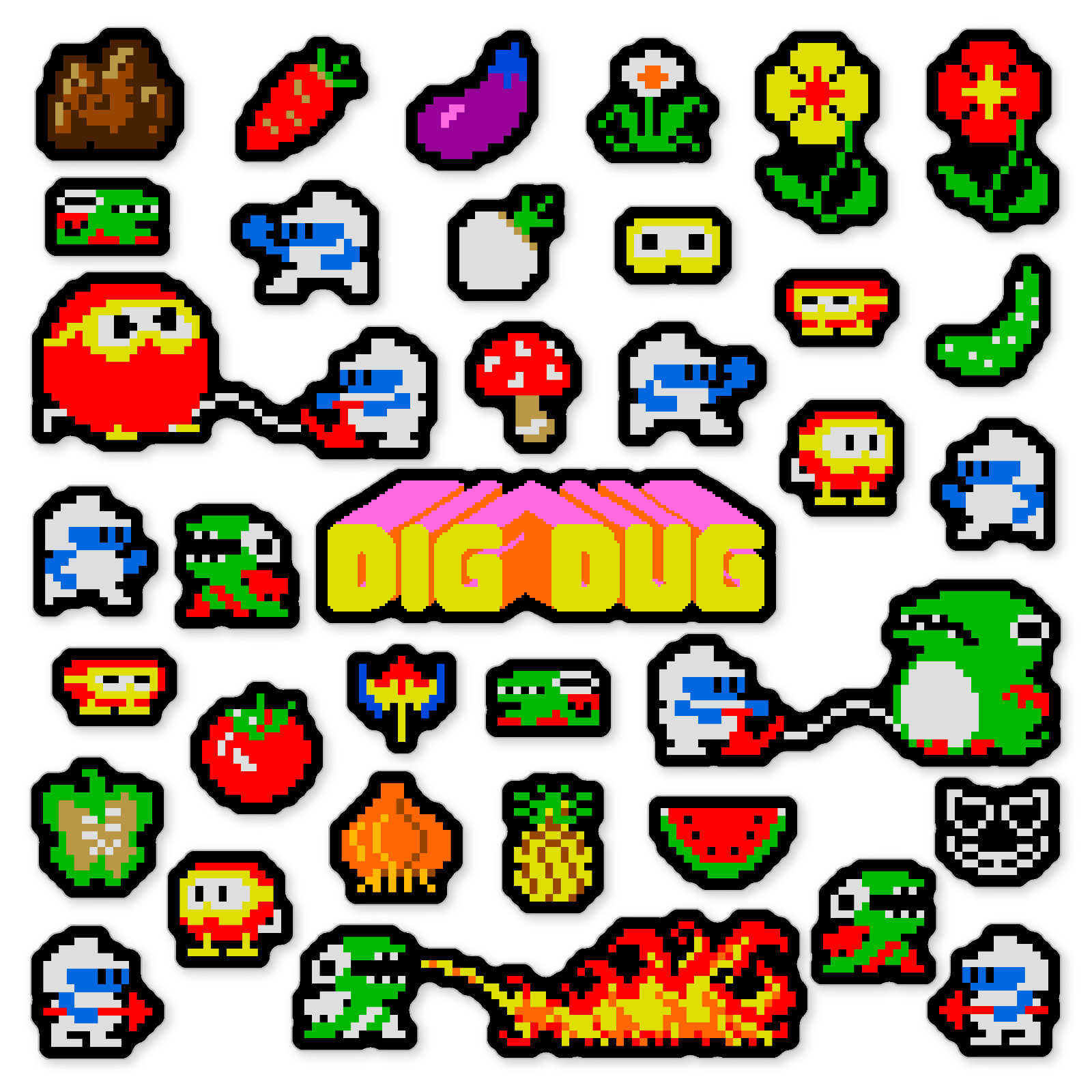 Dig Dug Stickers Arcade Pixel Art 35 Sticker Pack