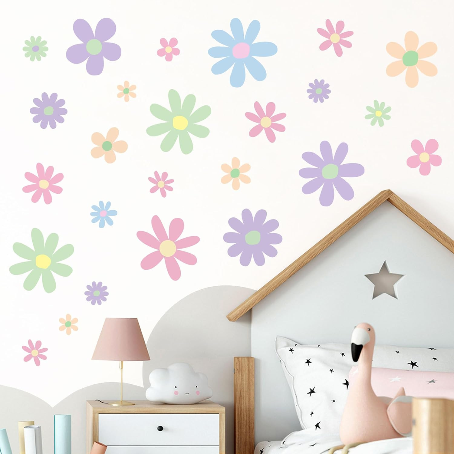 12 Sheets Daisy Wall Decals Boho Flower Stickers Cute Kids Girls Red