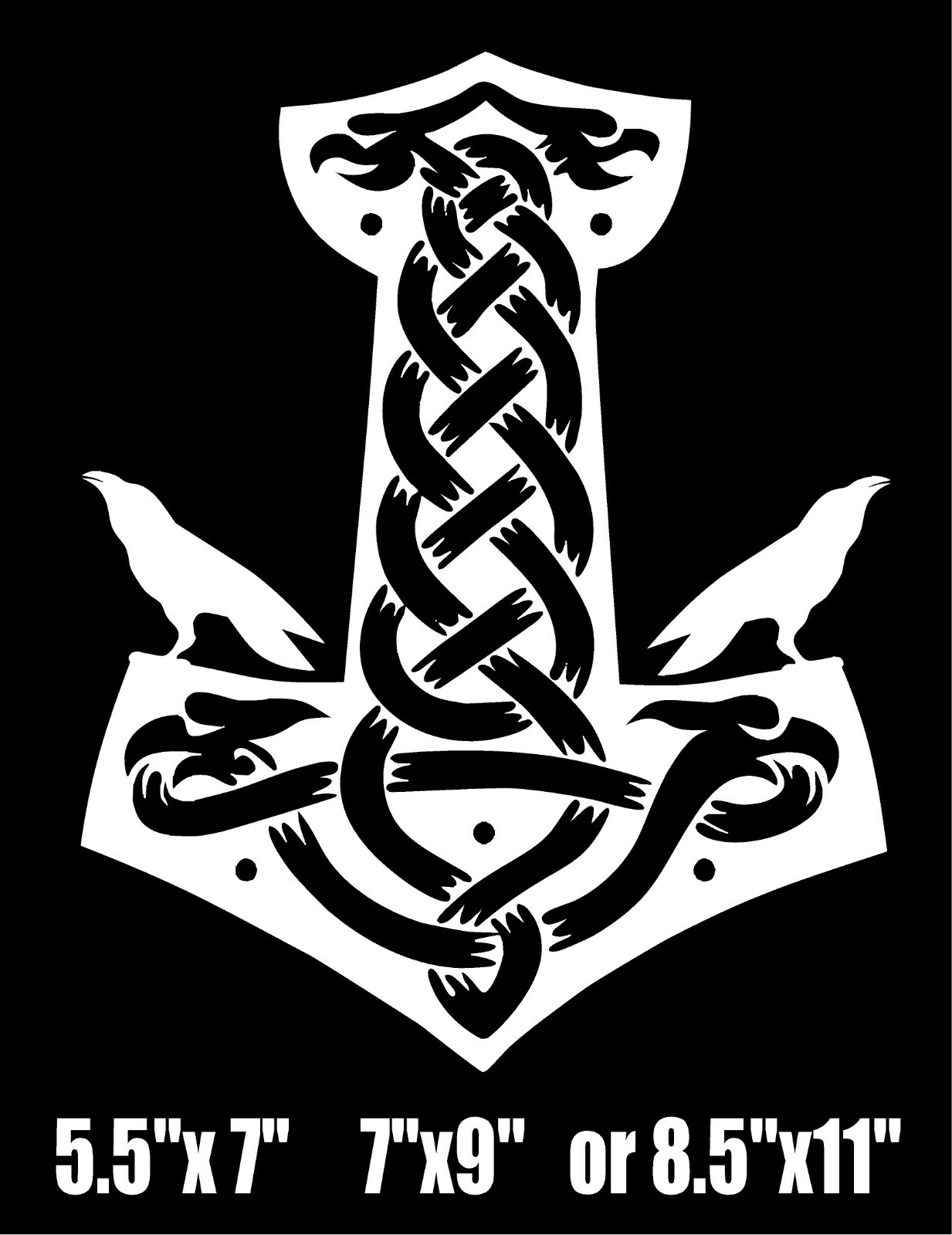 Thor's Hammer Decal Mjolnir with Ravens Viking car window laptop vinyl sticker
