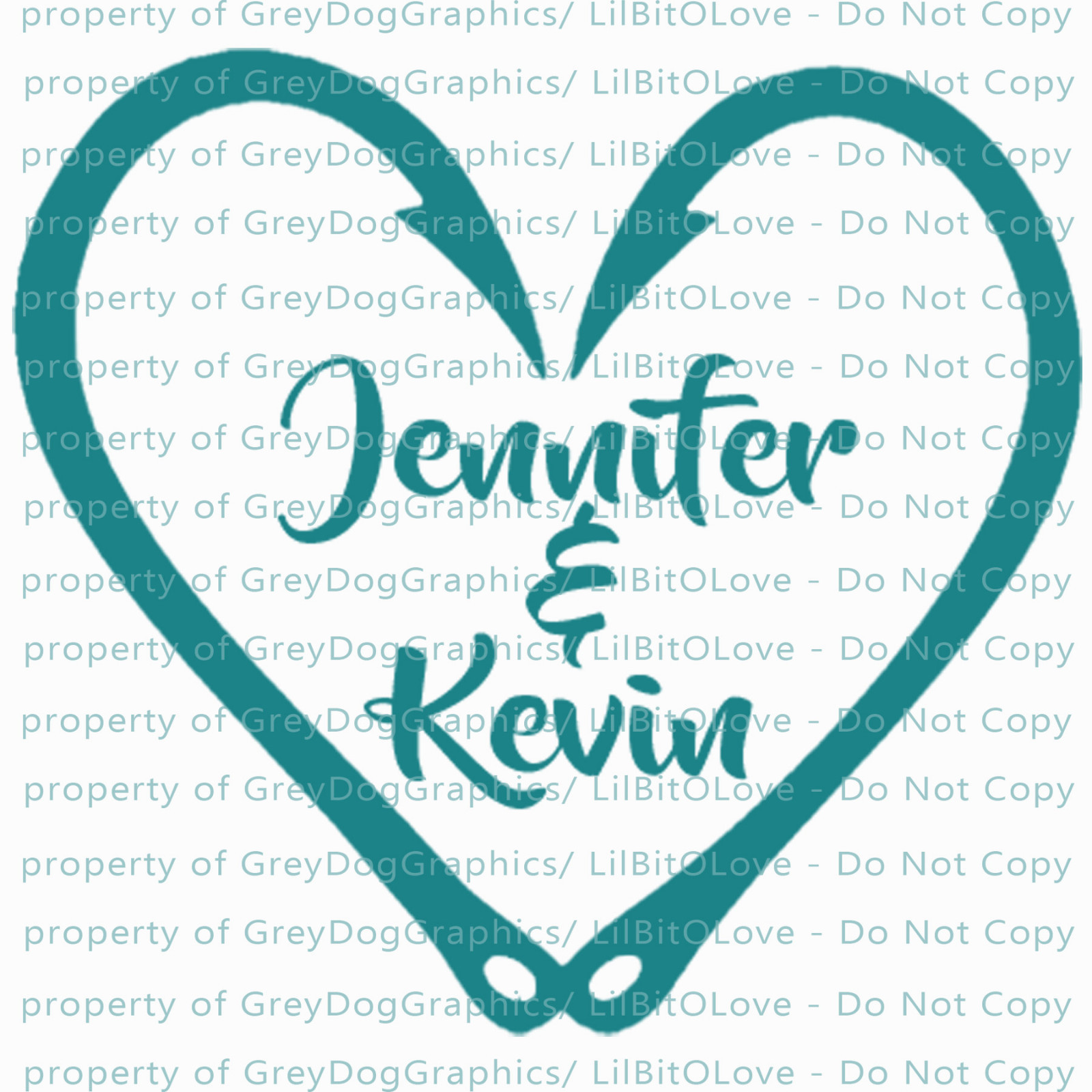 Custom Fish Hook Heart Personalized with Couple's Names Vinyl Decal Sticker