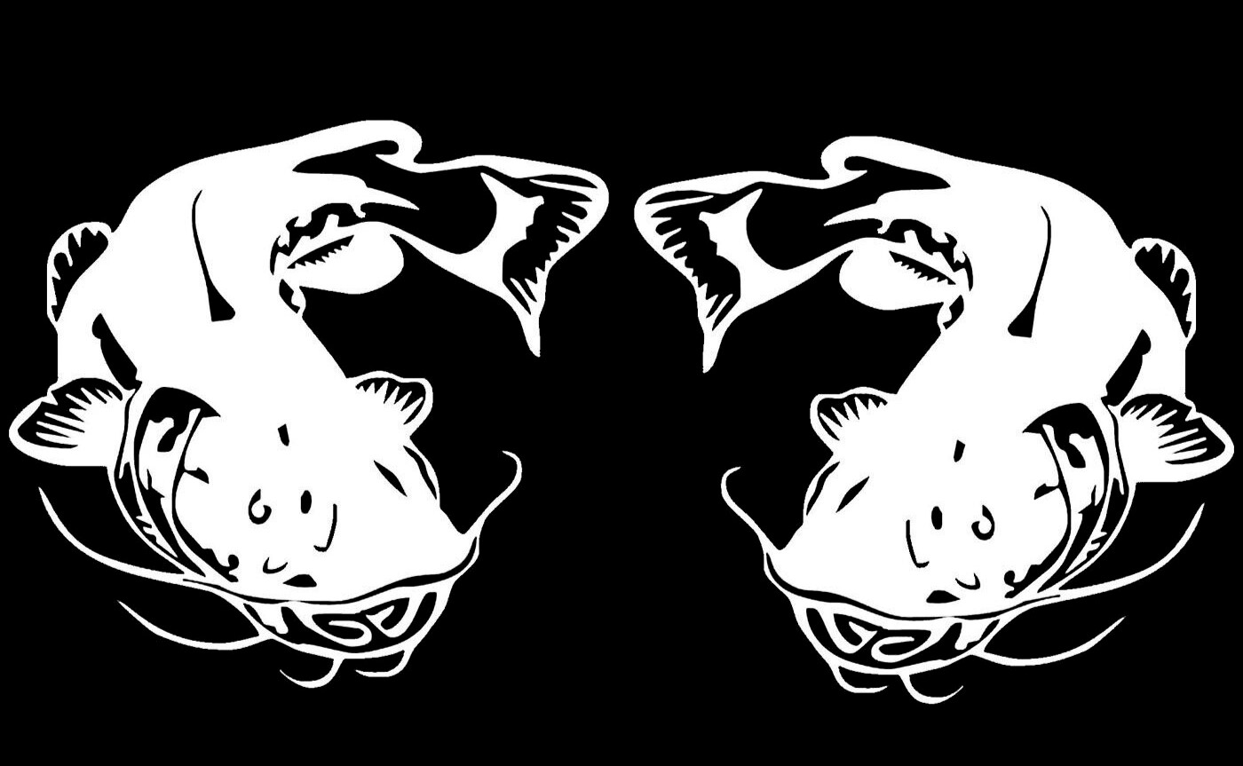 Catfish – Fishing Two White Vinyl Decal Car Truck Windows Laptop Notebook Tablet