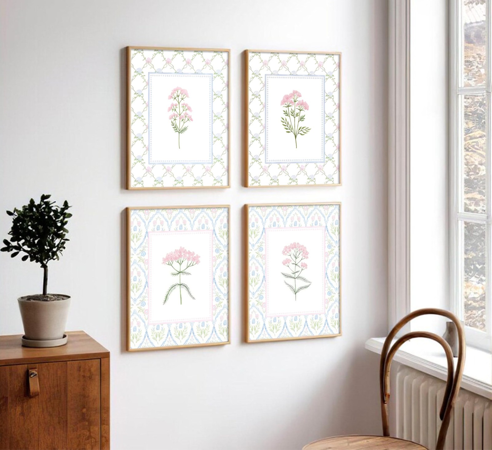 Pink Blue Floral Nursery Wall Art Watercolor Wildflower Pictures Wall Decor S…