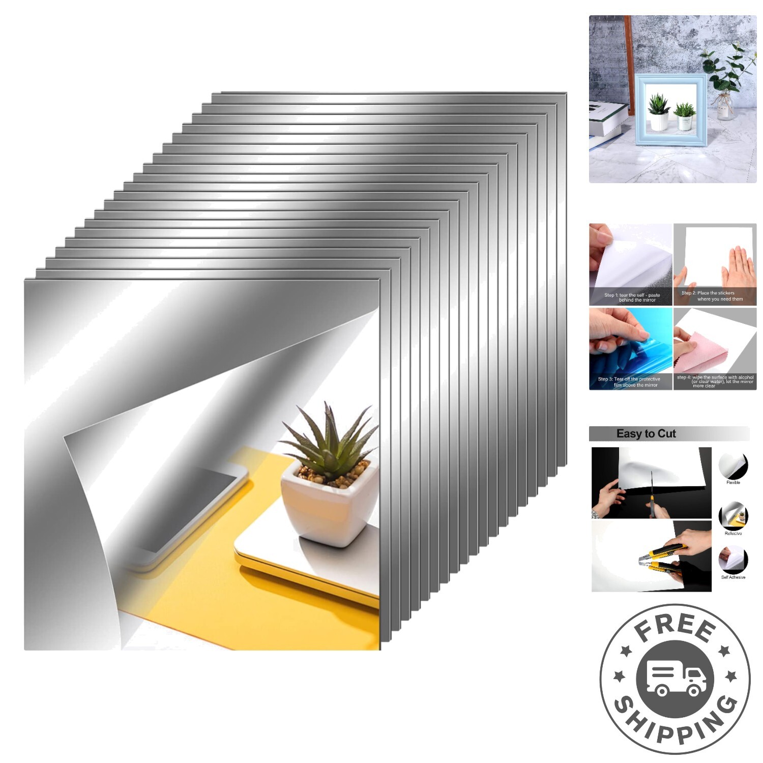 Flexible Self-Adhesive Mirror Tiles – 20 Pack, Perfect for Unique Decor Styles
