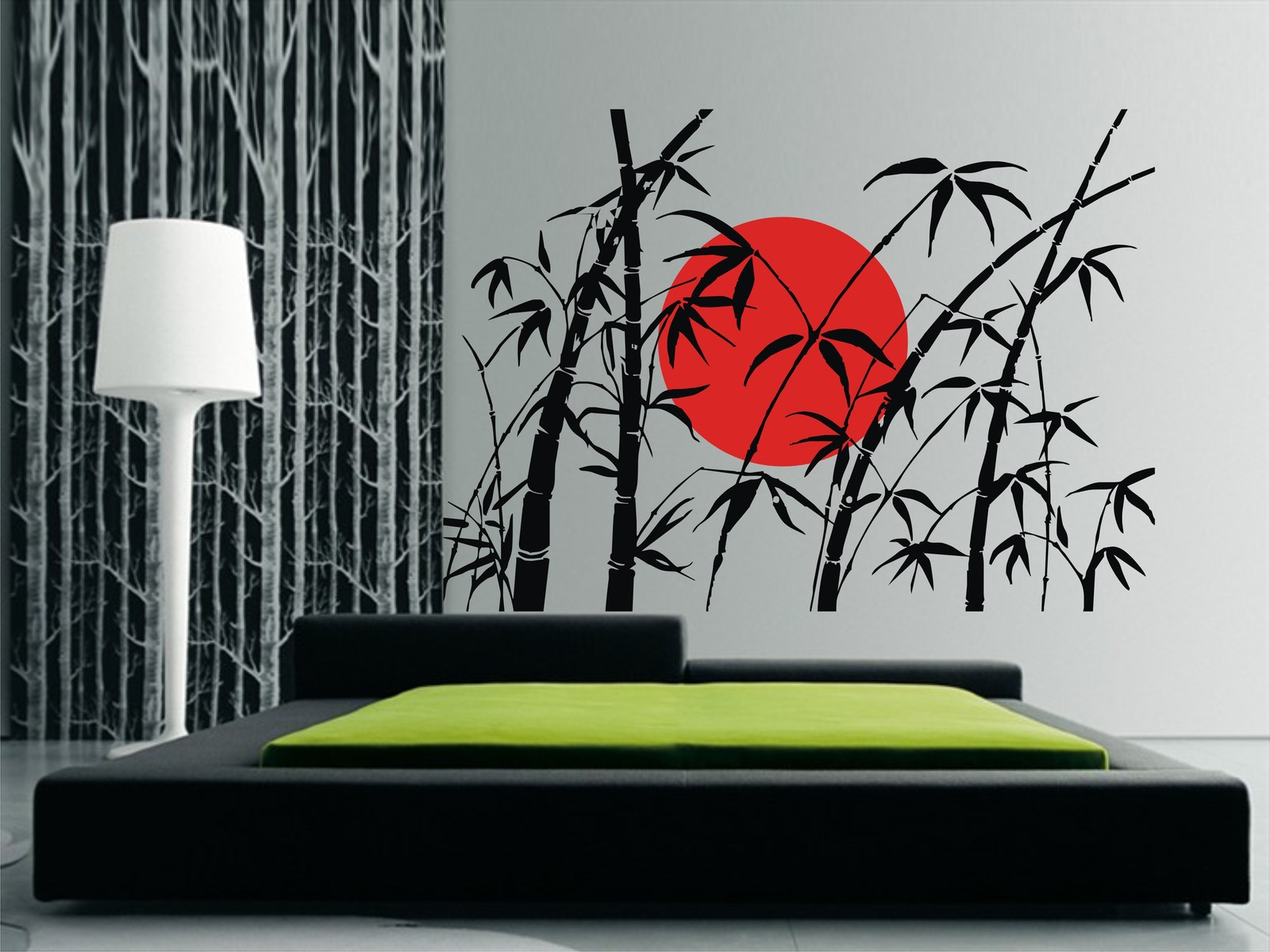 BAMBOO & RISING SUN Wall Art Sticker, Decal, Mural, Oriental Design in 3 x sizes