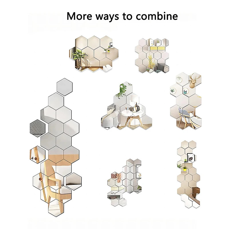 45pcs Hexagon Mirror Wall Sticker DIY Home Decorative Art Tile